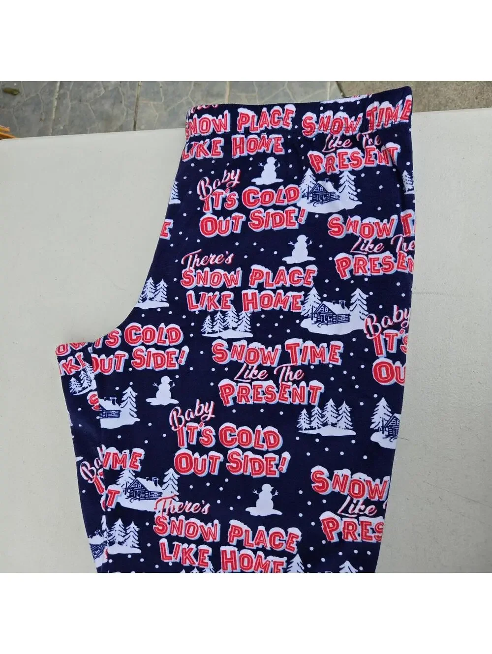 -Navy blue and red Christmas snow pants